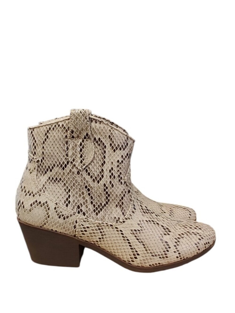 True Craft "Winnie" Beige Snake-Print Ankle Booties Size 8